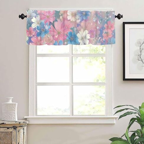 Floral Valances for Windows 2 pack,Rod Pocket Valance Curtains,Small Window Treatment Valances for Kitchen Living Room,Bedroom,Bathroom,Home Decor,18x54 Inch,2 Panel,Dreamy Pink Blue Cherry Blossoms in Saudi Arabia