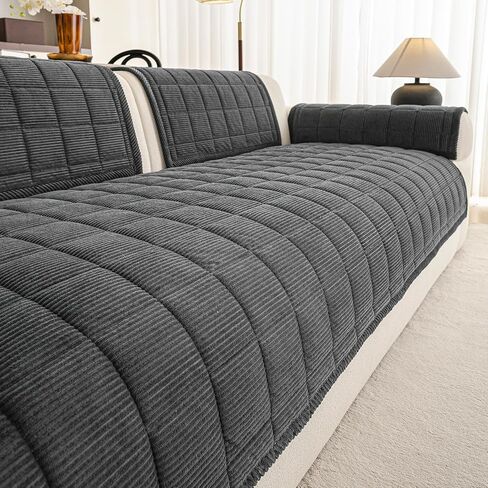 Velvet Couch Covers for Sectional Sofa Washable, Non-Slip L Shaped Sectional Couch Cover, Soft Pet Couch Covers for Sofa, Furniture Slipcovers for Loveseat(1PC,35"x63",Dark Grey) in Saudi Arabia