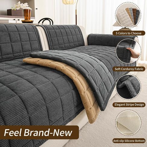 Velvet Couch Covers for Sectional Sofa Washable, Non-Slip L Shaped Sectional Couch Cover, Soft Pet Couch Covers for Sofa, Furniture Slipcovers for Loveseat(1PC,35"x63",Dark Grey) in Saudi Arabia
