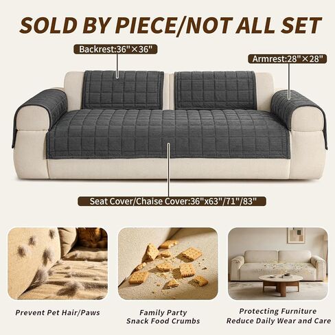 Velvet Couch Covers for Sectional Sofa Washable, Non-Slip L Shaped Sectional Couch Cover, Soft Pet Couch Covers for Sofa, Furniture Slipcovers for Loveseat(1PC,35"x63",Dark Grey) in Saudi Arabia