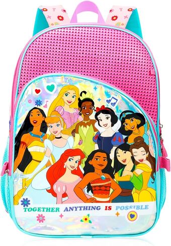 Disney Princess Backpack and Lunch Bag Set - Bundle with 16" Backpack, Lunch Box, Pencil Holder, Water Bottle, Stickers, More | Disney Princess School Bag for Girls, Kids in Kuwait
