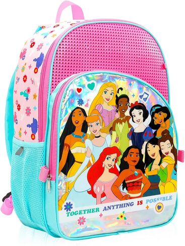 Disney Princess Backpack and Lunch Bag Set - Bundle with 16" Backpack, Lunch Box, Pencil Holder, Water Bottle, Stickers, More | Disney Princess School Bag for Girls, Kids in Kuwait