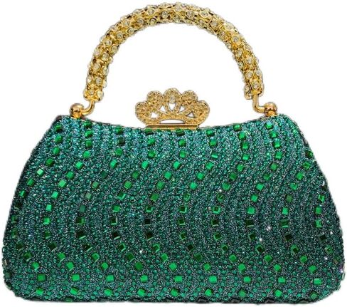 Women's Crystal Evening Clutch Bag, Sparkling Diamond Handbag, Suitable for Cocktail Parties, Dances, Weddings (Dark Green) in Kuwait
