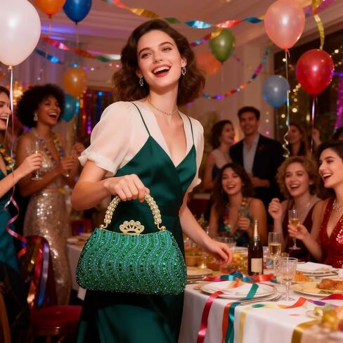 Women's Crystal Evening Clutch Bag, Sparkling Diamond Handbag, Suitable for Cocktail Parties, Dances, Weddings (Dark Green) in Kuwait