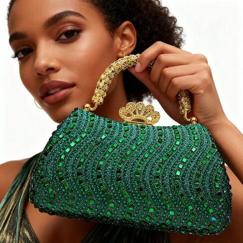 Women's Crystal Evening Clutch Bag, Sparkling Diamond Handbag, Suitable for Cocktail Parties, Dances, Weddings (Dark Green) in Kuwait