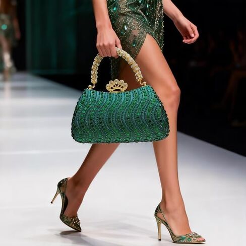 Women's Crystal Evening Clutch Bag, Sparkling Diamond Handbag, Suitable for Cocktail Parties, Dances, Weddings (Dark Green) in Kuwait