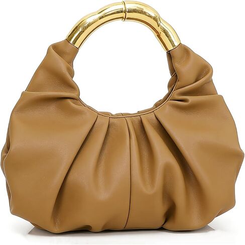 Top Handle Clutch Handbag for Women, Ruched Soft Faux Leather Evening Bag with Gold Handle for Wedding Party in Saudi Arabia
