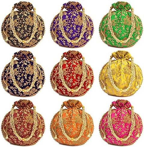Indian Ethnic Potli Bag Ladies Handbag Purse for Bridal Batwa Pearls Handle Purse Clutch Purse for Women | Lightweight in Saudi Arabia