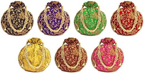 Indian Ethnic Potli Bag Ladies Handbag Purse for Bridal Batwa Pearls Handle Purse Clutch Purse for Women | Lightweight in Saudi Arabia