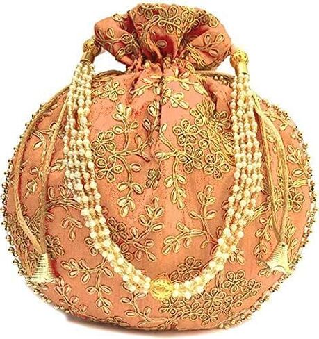 Indian Ethnic Potli Bag Ladies Handbag Purse for Bridal Batwa Pearls Handle Purse Clutch Purse for Women | Lightweight in Saudi Arabia