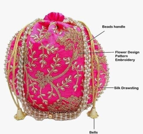 Indian Ethnic Potli Bag Ladies Handbag Purse for Bridal Batwa Pearls Handle Purse Clutch Purse for Women | Lightweight in Saudi Arabia