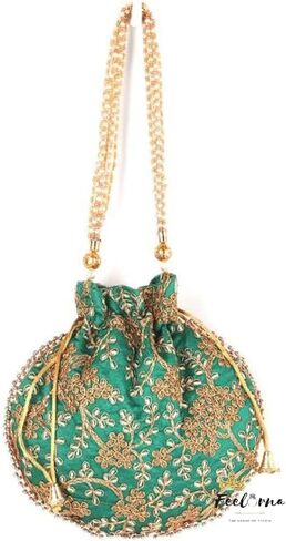 Indian Ethnic Potli Bag Ladies Handbag Purse for Bridal Batwa Pearls Handle Purse Clutch Purse for Women | Lightweight in Saudi Arabia