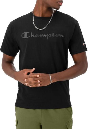 Champion Men's Graphic Short Sleeve T-Shirt, Standard Fit, Tonal Script Logo, Midweight 100% Cotton in Saudi Arabia