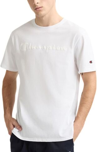 Champion Men's Graphic Short Sleeve T-Shirt, Standard Fit, Tonal Script Logo, Midweight 100% Cotton in Saudi Arabia