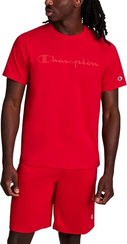 Champion Men's Graphic Short Sleeve T-Shirt, Standard Fit, Tonal Script Logo, Midweight 100% Cotton in Saudi Arabia