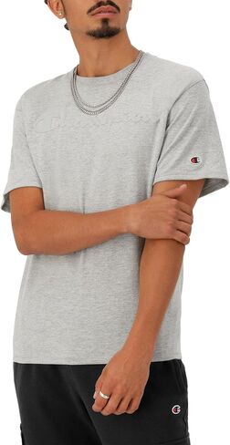 Champion Men's Graphic Short Sleeve T-Shirt, Standard Fit, Tonal Script Logo, Midweight 100% Cotton in Saudi Arabia