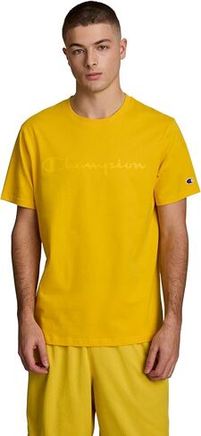 Champion Men's Graphic Short Sleeve T-Shirt, Standard Fit, Tonal Script Logo, Midweight 100% Cotton in Saudi Arabia