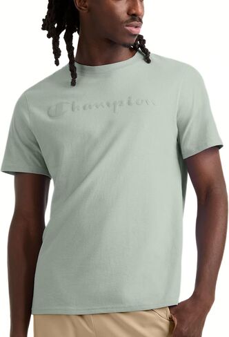 Champion Men's Graphic Short Sleeve T-Shirt, Standard Fit, Tonal Script Logo, Midweight 100% Cotton in Saudi Arabia