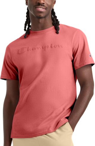 Champion Men's Graphic Short Sleeve T-Shirt, Standard Fit, Tonal Script Logo, Midweight 100% Cotton in Saudi Arabia
