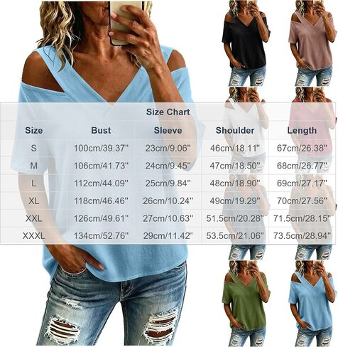 Casual Short Tops for Women Cold Shoulder V Neck Tunic Shirt Summer Fashion Outfits Clothing for Daily Wear in Saudi Arabia