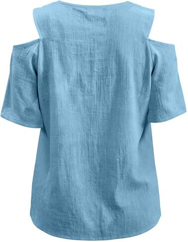 Casual Short Tops for Women Cold Shoulder V Neck Tunic Shirt Summer Fashion Outfits Clothing for Daily Wear in Saudi Arabia