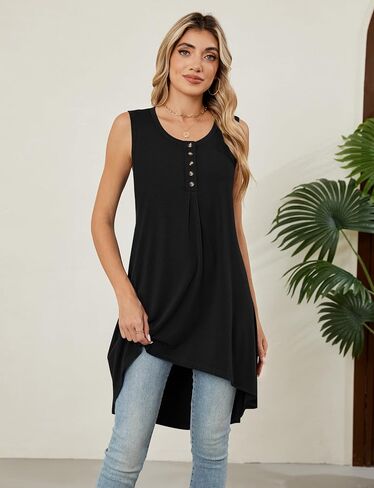 Naggoo Women's Sleeveless Tunic Tops Button V Neck High Low Casual Long Shirts Summer Tank Tops in Saudi Arabia