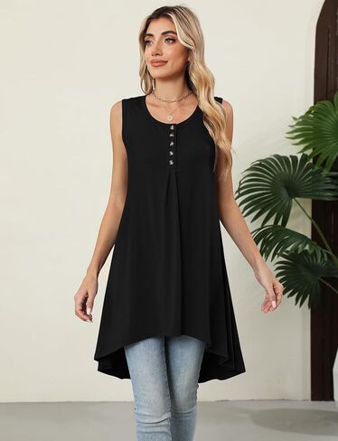 Naggoo Women's Sleeveless Tunic Tops Button V Neck High Low Casual Long Shirts Summer Tank Tops in Saudi Arabia