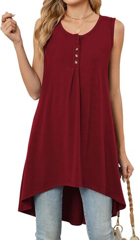 Naggoo Women's Sleeveless Tunic Tops Button V Neck High Low Casual Long Shirts Summer Tank Tops in Saudi Arabia
