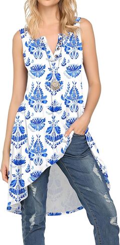 Naggoo Women's Sleeveless Tunic Tops Button V Neck High Low Casual Long Shirts Summer Tank Tops in Saudi Arabia