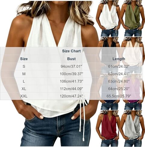 Womens Wrap V Neck Tank Tops Cotton Linen Gauze Sleeveless Shirts Self Tie Summer Casual Loose Beach Blouses in Kuwait