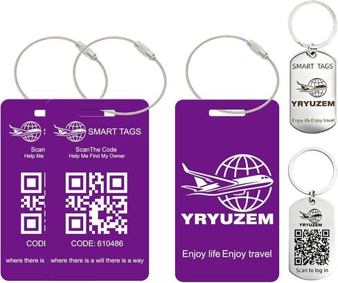 Smart Luggage Tags with QR Code Location Display, 2 Pack Privacy QR Code Lost and Found Luggage Tracking Tag, Waterproof & Durable Travel ID Labels for Suitcases & Backpacks(Purple) in Saudi Arabia