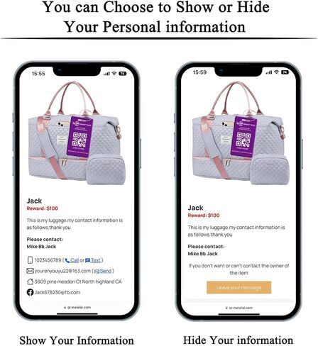 Smart Luggage Tags with QR Code Location Display, 2 Pack Privacy QR Code Lost and Found Luggage Tracking Tag, Waterproof & Durable Travel ID Labels for Suitcases & Backpacks(Purple) in Saudi Arabia