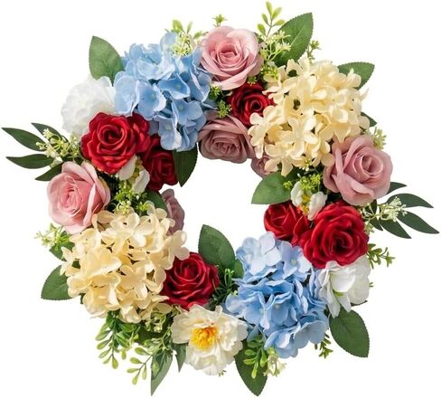 26 Inch Spring Wreath for Front Door Easter Wreath with Hydrangea, Peony & Rose – Wild Flowers Eucalyptus Leaves, Summer Wreath for Home Decor Farmhouse Wall Window Spring Decor Indoor Outdoor Decor in Saudi Arabia