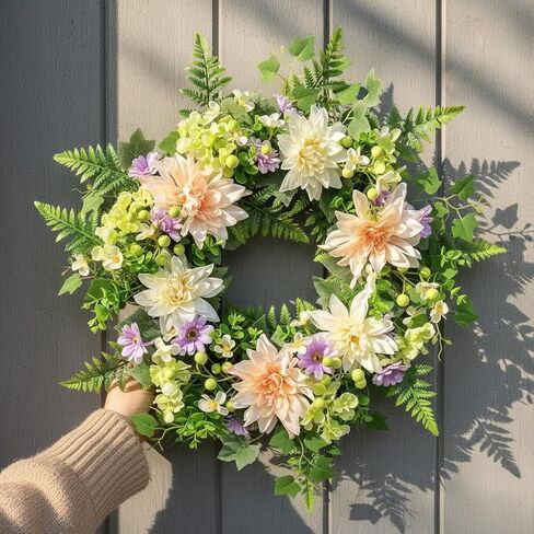 26 Inch Spring Wreath for Front Door Easter Wreath with Hydrangea, Peony & Rose – Wild Flowers Eucalyptus Leaves, Summer Wreath for Home Decor Farmhouse Wall Window Spring Decor Indoor Outdoor Decor in Saudi Arabia