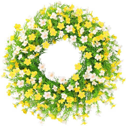 Summer Wreaths for Front Door 24 Inch Artificial Forsythia Wreaths with Colorful Silk Flowers for Home Farmhouse Indoor Outdoor Wall Décor-Pink in Kuwait
