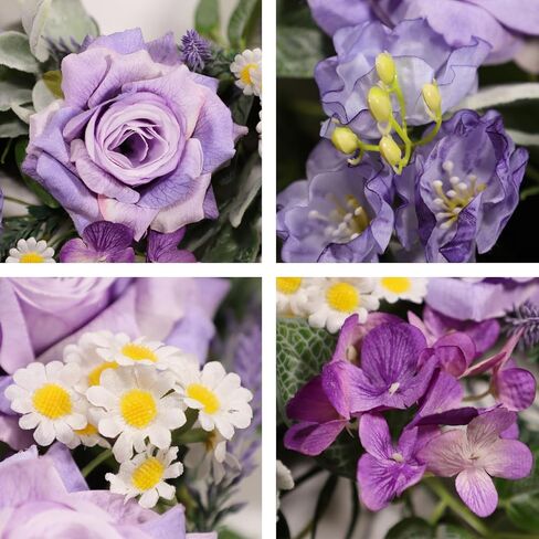 24 Inch Purple Rose Wreath for Front Door, Spring Summer Floral Wreath with Hydrangea Lavender Daisy, Artificial Flowers Wreath for Outdoor Porch Indoor Home Wall Decor in Saudi Arabia