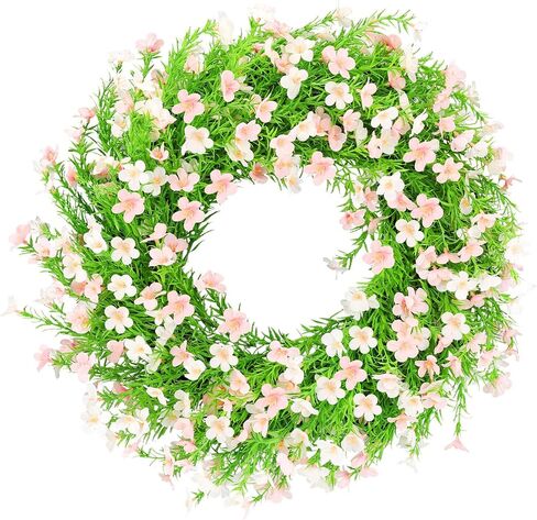 Summer Wreaths for Front Door 24 Inch Artificial Forsythia Wreaths with Colorful Silk Flowers for Home Farmhouse Indoor Outdoor Wall Décor-Pink in Kuwait