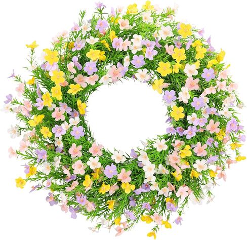 Summer Wreaths for Front Door 24 Inch Artificial Forsythia Wreaths with Colorful Silk Flowers for Home Farmhouse Indoor Outdoor Wall Décor-Pink in Kuwait