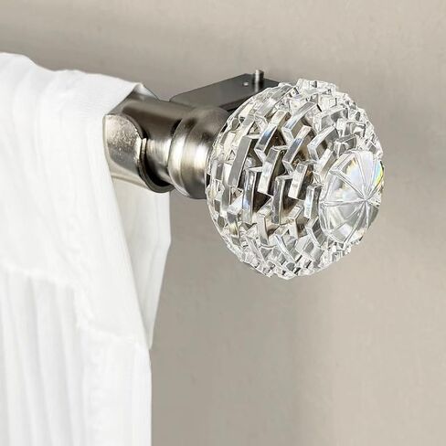 Silver Modern Curtain Rods for Windows 68 to 140 Inch,72-144 Inch Decorative Curtain Rod with Acrylic Crystal Finials, Heavy Duty Adjustable Window Treatment Rods forLiving-room Bedroom in Saudi Arabia