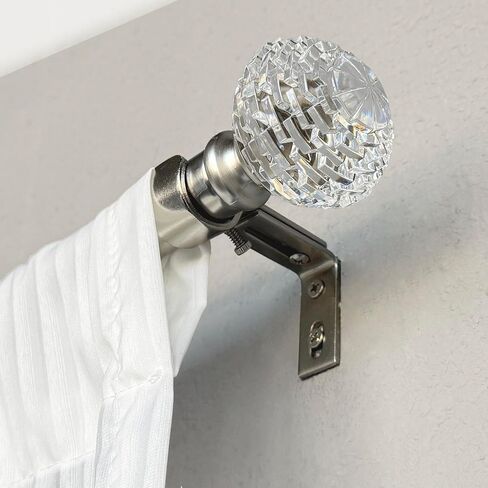 Silver Modern Curtain Rods for Windows 68 to 140 Inch,72-144 Inch Decorative Curtain Rod with Acrylic Crystal Finials, Heavy Duty Adjustable Window Treatment Rods forLiving-room Bedroom in Saudi Arabia