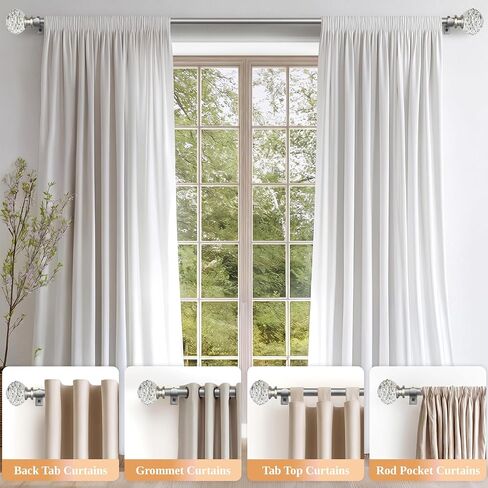 Silver Modern Curtain Rods for Windows 68 to 140 Inch,72-144 Inch Decorative Curtain Rod with Acrylic Crystal Finials, Heavy Duty Adjustable Window Treatment Rods forLiving-room Bedroom in Saudi Arabia
