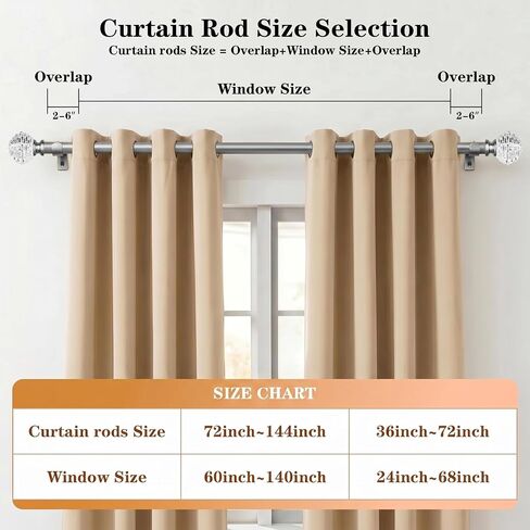 Silver Modern Curtain Rods for Windows 68 to 140 Inch,72-144 Inch Decorative Curtain Rod with Acrylic Crystal Finials, Heavy Duty Adjustable Window Treatment Rods forLiving-room Bedroom in Saudi Arabia