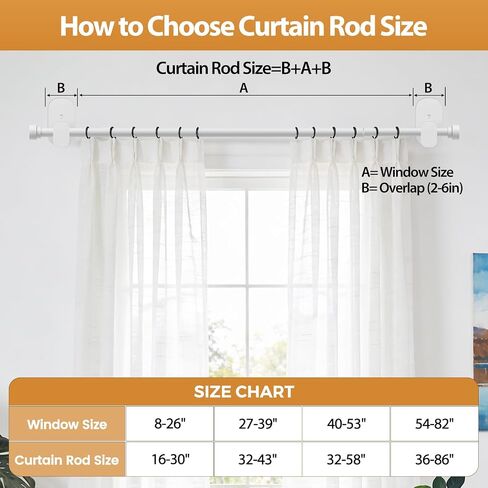 TONIAL Curtain Rods No Drilling for Windows from 40 to 53 Inches, 5/8 Inch Curtain Rod 32 to 58 inch with Adhesive Brackets without drilling, Renter Apartment Friendly Adjustable Drapery Rods, White in Saudi Arabia