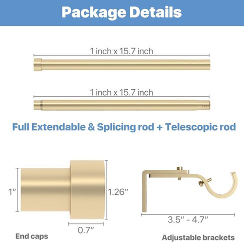 Gold Curtain Rod 84 inch, Heavy Duty Curtain Rods for Windows Adjustable, 1 inch Metal Drapery Rods with End Cap Finials, Modern Drapery Rods for Sliding Door, Bedroom, Living Room in Saudi Arabia