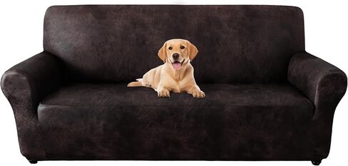 ANARACHON Faux Leather Fabric 1-Piece Stretch Sofa Slipcover, Non Slip Washable Couch Cover, Scratch Resistant Furniture Protector for Dogs Cats, Fits Width Up to 88 Inch, Chocolate in Saudi Arabia