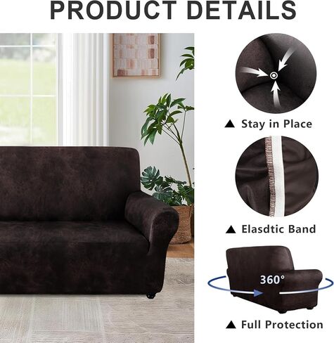 ANARACHON Faux Leather Fabric 1-Piece Stretch Sofa Slipcover, Non Slip Washable Couch Cover, Scratch Resistant Furniture Protector for Dogs Cats, Fits Width Up to 88 Inch, Chocolate in Saudi Arabia