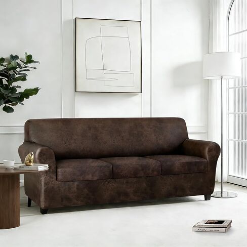 ANARACHON 4-Piece Split Faux Leather Fabric Sofa Slipcover, 78-88" | Scratch resistant, pet friendly individual cushion couch covers for 3-seater sofas. Non-slip design (Brown). in Saudi Arabia
