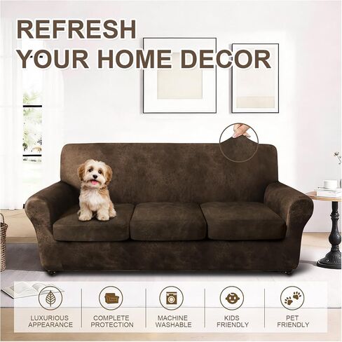 ANARACHON 4-Piece Split Faux Leather Fabric Sofa Slipcover, 78-88" | Scratch resistant, pet friendly individual cushion couch covers for 3-seater sofas. Non-slip design (Brown). in Saudi Arabia