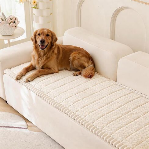 KRFOONN Couch Cover for Dogs Washable Sofa Covers for 3 Cushion Non-Slip Fuzzy Couch Cushion Covers Sofa Slipcovers Couches Furniture Protector with Elastic Straps for Dogs Pets Mat(Beige,27.6" x 59") in Saudi Arabia