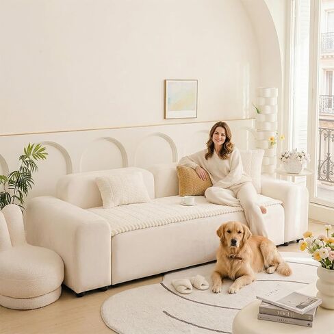 KRFOONN Couch Cover for Dogs Washable Sofa Covers for 3 Cushion Non-Slip Fuzzy Couch Cushion Covers Sofa Slipcovers Couches Furniture Protector with Elastic Straps for Dogs Pets Mat(Beige,27.6" x 59") in Saudi Arabia